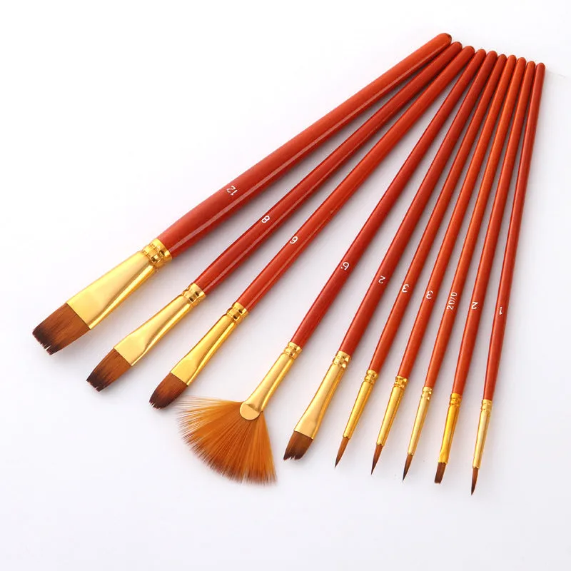 10 PCs Set Painting Brush Pearl White Nylon Hair Brush Oil Painting Brush Set