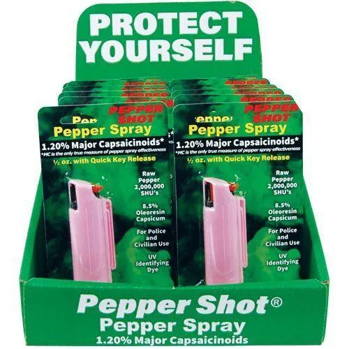 12) PS-1A Pink Hard Case Pepper Sprays with Display Option