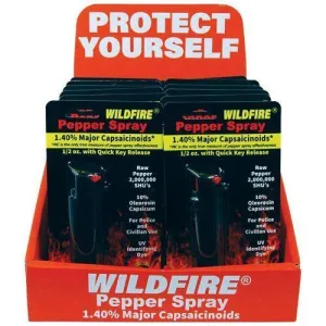 12) Wild Fire Black Hard-Case Pepper Sprays with Display