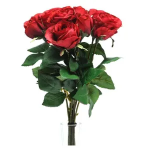 Artificial 42cm Red Rose 9 Stem Bunch