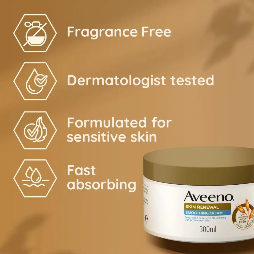 Aveeno Skin Renewal Smoothing Cream Body Lotion Moisturiser 300ml (T)