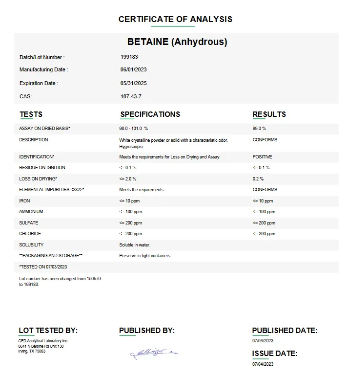 Betaine (Anhydrous) USP For Compounding (API) (Rx)