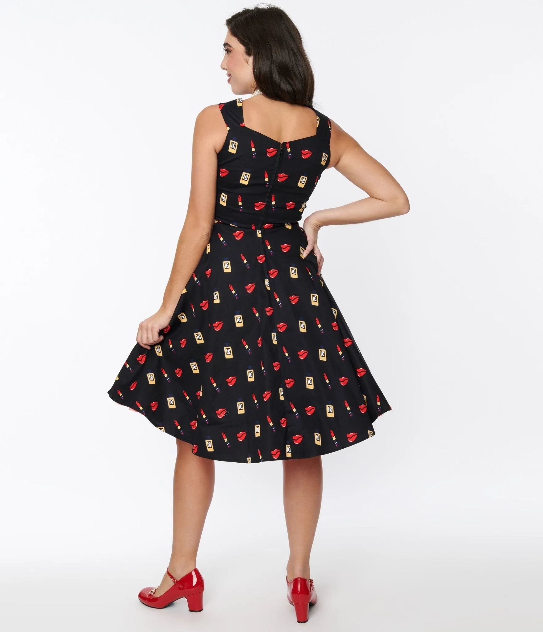 Black Makeup Print Swing Dress