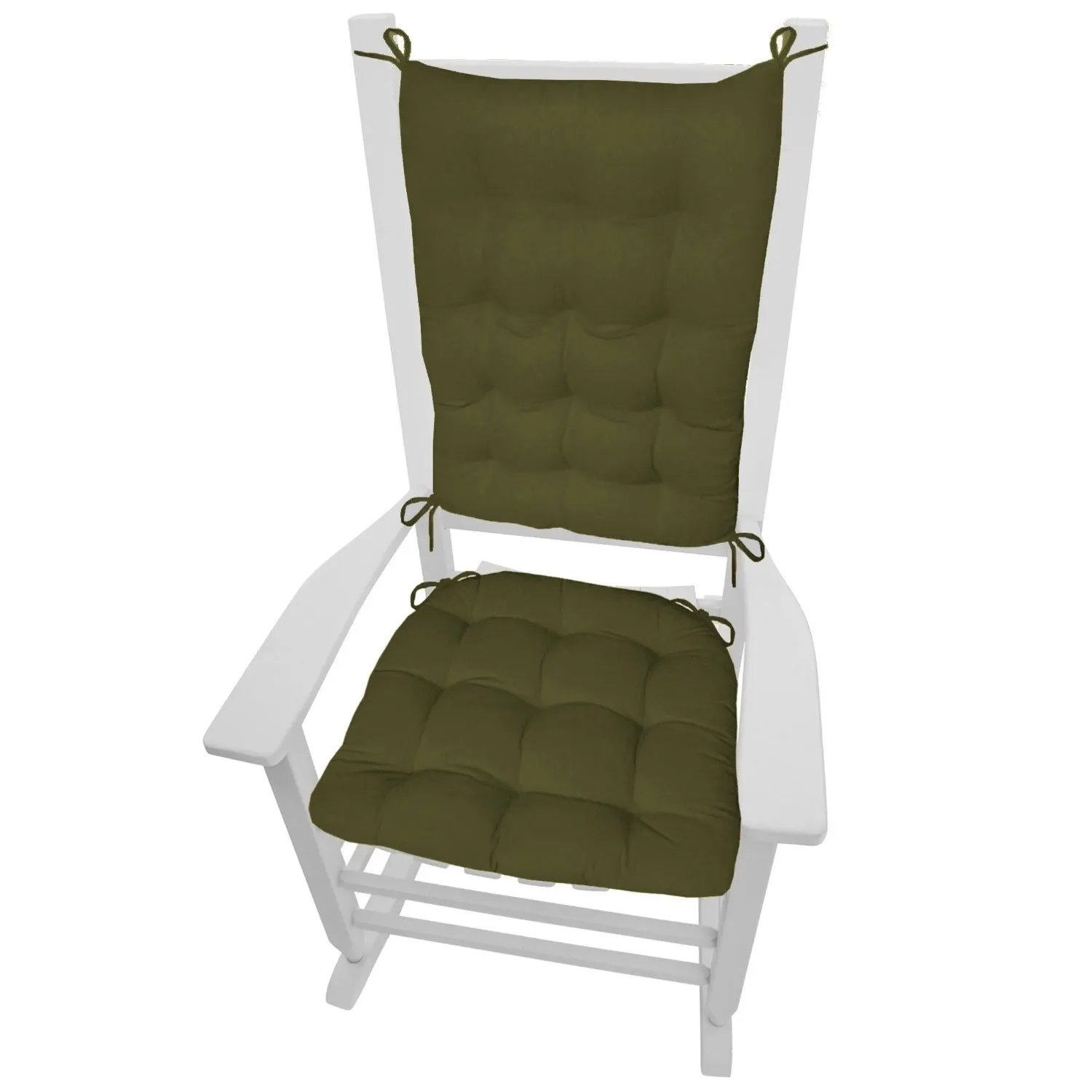 Cotton Duck Boxwood Rocking Chair Cushions - Never Flatten Tufted Rocker Chair Cushion Set Dark Sage Green