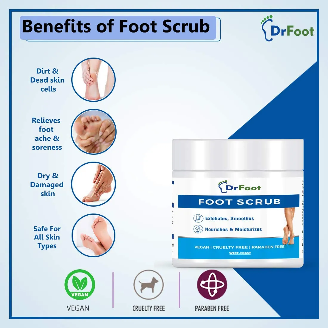 Dr Foot Foot Scrub with Tea Tree, Sweet Almond Oil | Exfoliator Dry Skin Remover, Softens for Thick Cracked Dry Heel Feet | Paraben Free - 100gm (Pack of 5)