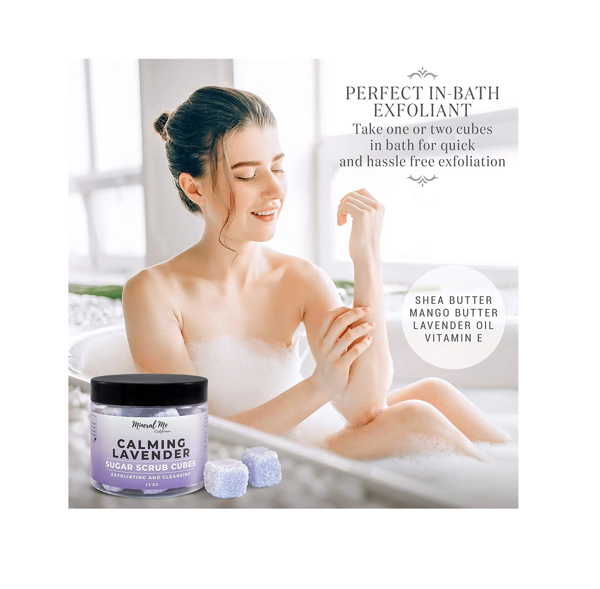 Exfoliating Body Scrub 12oz LAVENDER Sugar scrub cubes w/Mango Butter & Shea butter- Ultra Hydrating & Moisturizing - All Natural & Organic for all body exfoliation-For hands arms legs elbow & foot