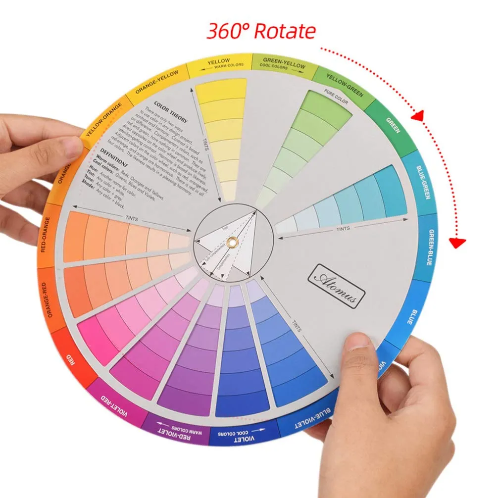 HEALLILY Color Board Chart- Rotatable Color Wheel Watercolor Colour Mixing Guide Wheel Pigment Colour Palette Wheel Painting Mixing Learning Guide