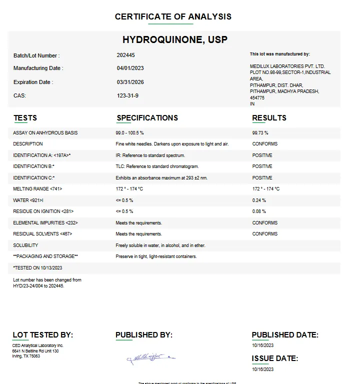 Hydroquinone USP For Compounding (API)