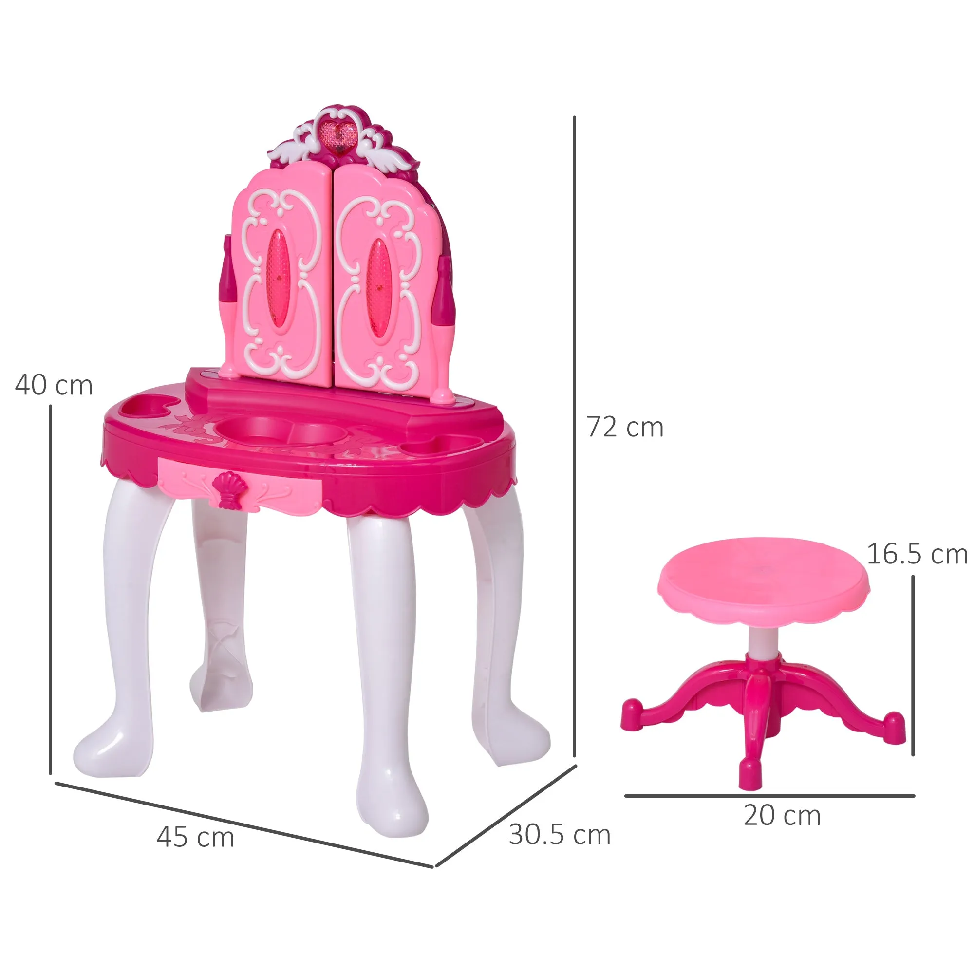 Kids Pretend Play Plastic Vanity Table Set w/ Sound Effect Pink