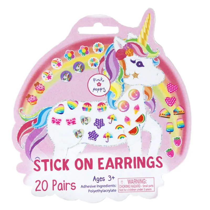 Pink Poppy Unicorn Sweets Stick On Earring 20 Pair Set