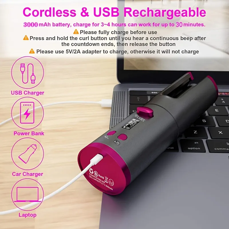 Rechargeable Cordless Automatic Curler, Effortlessly Create Beautiful Curls And Waves