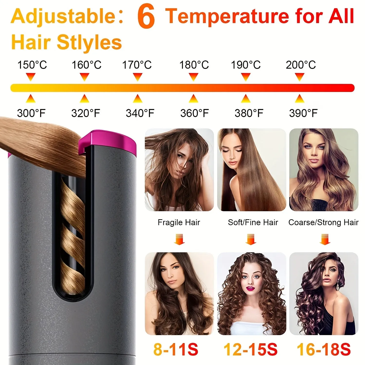 Rechargeable Cordless Automatic Curler, Effortlessly Create Beautiful Curls And Waves